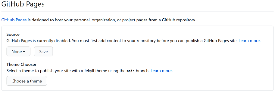 GitHub Pages settings