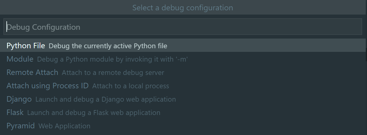 select a debug configuration